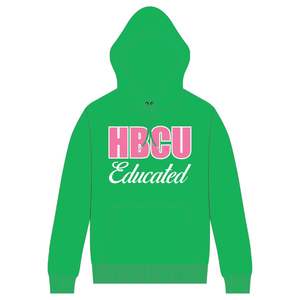 เสื้อฮู้ดสวมหัวสีเขียวผู้หญิง hbcu มีฮู้ดสีชมพูกำมะหยี่และการออกแบบปักเสื้อผ้าชีวิตชาวกรีกที่กำหนดเอง - Product Image 2