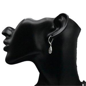 925ต่างหูเงินสเตอร์ลิงแบบสายลายหยดน้ำดีไซน์เรียบแบบหยดน้ำพร้อมแหวนเครื่องประดับชั้นดีสไตล์หยดน้ำตา - Product Image 4