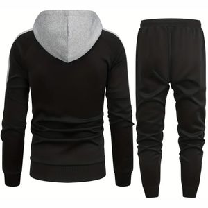 Chándal con capucha y cremallera para hombre al por mayor conjuntos ecológicos talla grande 100% algodón invierno color sólido y patrón chándal para hombre - Product Image 2