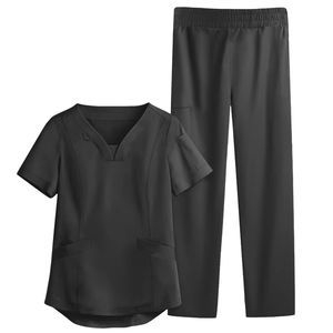 High Quality Anti Wrinkle Knitted Cotton Blends Scrubs Nursing Uniform <b>Set</b> Unisex Stretchy Elastic Waistband Slim Fit Tops - Product Image 1