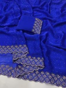 Sari Fendy de Seda de Jharkhand con Trabajo de Satén para Mujer, con Blusa, Ropa Tradicional Étnica, Sari Ligero de Satén - Product Image 2