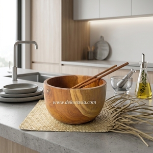 Bol rond en teck écologique vintage de 6,7 pouces de diamètre, ensemble de vaisselle pour la maison - Product Image 6