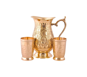 Pichet et gobelets en cuivre massif de qualité supérieure décor d'été conteneur d'eau maison avec tasses en céramique pour l'eau potable - Product Image 3