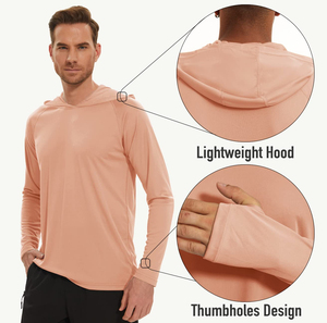 เสื้อยืดกันแดดผู้ชายสำหรับตกปลา สีพื้น มีฮู้ด UPF 50+ แขนยาว เสื้อกีฬาตกปลา ป้องกันผื่นแดง - Product Image 2