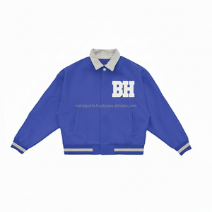 Veste universitaire en mélange de laine de qualité supérieure 450 GSM bleu royal avec col gris poignets côtelés broderie personnalisée Logo veste universitaire pour femmes - Product Image 1