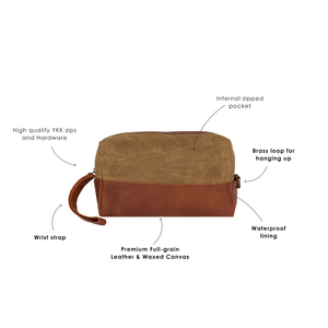 Wax Canvas and Leather Wash <b>Bag</b> in Men Shaving Kit Dopp Kit Fathers Day Gift LCTB-0020 - Product Image 2