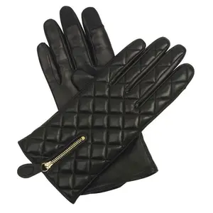 Gants matelassés en cuir avec doublure en cachemire, Gants d'habillage de travail en cuir de mouton à la mode