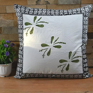Vintage Square Bohemian Floral <b>Hand</b> Block Print Knitted 100% Cotton Pillow Cover for Home Hotel & Hospital Use - Product Image 1