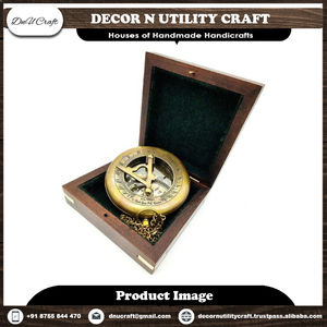 Classic Nautical <b>Antique</b> Gold-Plated Round Engraved Sundial Brass Pocket <b>Compass</b> for Collectors - Product Image 6