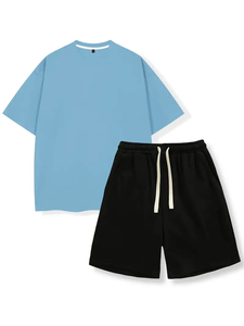 Conjunto de pantalones cortos ajustados de verano para hombre, alta calidad, 100% algodón, secado rápido, ropa de calle de talla grande, camisa con logotipo personalizado impreso transpirable - Product Image 3