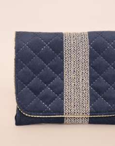 "Pochette en velours matelassé avec accent de dentelle argentée | Sac à main de soirée en tissu doux fait main | Sac à main élégant pour fête et mariage" - Product Image 2