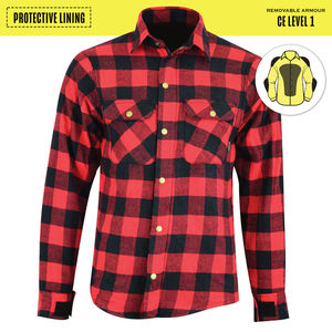Camisa de Franela a Cuadros Roja y Negra para Hombre, Chaqueta de Montar Protectora con Forro de Kevlar, Certificación CE - Product Image 1