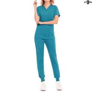 Ensembles de gommage à manches courtes col en V Premium de haute qualité Logo personnalisé prix bon marché uniformes d'infirmière combinaisons médicales pour femmes - Product Image 4