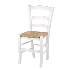 Durevole 2pc sedie da pranzo in legno bianco con sedile in paglia 43x42x86 Cm-per la cucina di casa o ristorante - Product Image 1