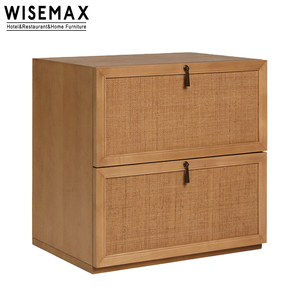 WISEMAX FURNITURE Retro Bedroom Solid Wood <strong>Rattan</strong> 2 Drawers Storage Cabinet Nightstand <strong>Bedside</strong> <strong>Table</strong> for Hotel Home Villa - Product Image 4