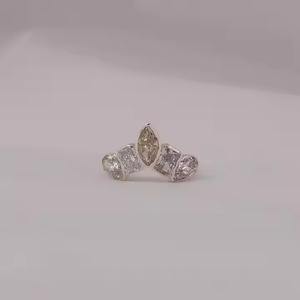 Bague Marquise en or massif avec cinq pierres, poire rayonnante, diamant cultivé en laboratoire, cadeau d'anniversaire unique, nouveau design certifié IGI - Product Image 1