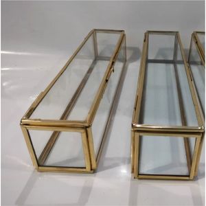 Boîte en verre rectangulaire longue de style nordique avec cadre en laiton doré, vitrine transparente pour rouleaux et œuvres d'art, organisateur de rangement de bureau - Product Image 1