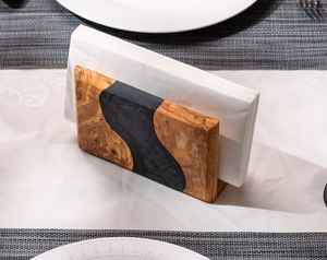 Modern Blue Epoxy Wood Napkin <b>Rings</b> Elegant <b>Resin</b> Tissue Box Dispenser for Home Dining Room Kitchen - Product Image 2