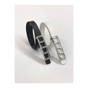 Offre spéciale 2 pièces : Ceinture basique pour femme, ceinture pour veste, ceinture pour robe avec boucle à chaîne fine - NOIR ET BLANC-ARGENT - Product Image 6