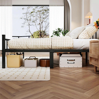 Cadre de lit moderne en métal pleine grandeur avec tête de lit, pied de lit, sommier et rangement, plateforme à lattes en acier de 14 pouces pour hôtel et villa
