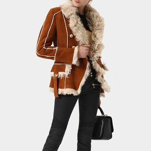 Chaqueta de cuero de piel de oveja para mujer Chaqueta de bombardero de cuero genuino con forro de piel de oveja para mujer - Product Image 6