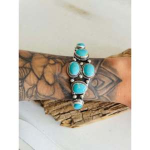 Bobby Johnson Kingman Fashion <b>Cuff</b> <b>Bracelet</b> Turquoise & Sterling <b>Silver</b> Cluster Design - Product Image 2