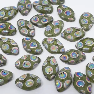 นกยูงสีเขียวด้านสีเขียว12x7มม. ลูกปัดใบแก้วคริสตัลหลวมสำหรับทำเครื่องประดับมีสีดำสีฟ้าสีแดง4มม. 8มม. 10มม. - Product Image 1