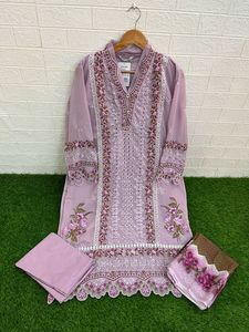 Latest Designer Faux Georgette Embroidery Sequence Work <b>Kurti</b> Set by Fab Zone - Product Image 4