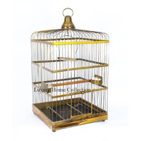Cage à oiseaux et mangeoire robuste en métal de grande forme en fil de fer avec couvercle supérieur en forme de cloche Plaques d'or polies brillantes