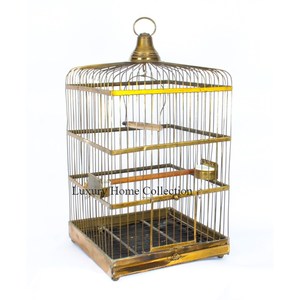 Jaula para pájaros resistente de Metal de forma grande y casa alimentadora hecha de alambre de hierro con tapa superior en forma de campana placas doradas pulidas brillantes - Product Image 1