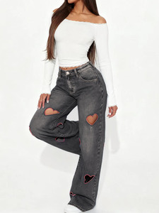 Style rétro européen <span class=keywords><strong>taille</strong></span> <span class=keywords><strong>haute</strong></span> jambes larges <span class=keywords><strong>jean</strong></span> pour femmes couleur unie minceur Denim coeur découpe <span class=keywords><strong>taille</strong></span> XL pour été hiver - Product Image 6