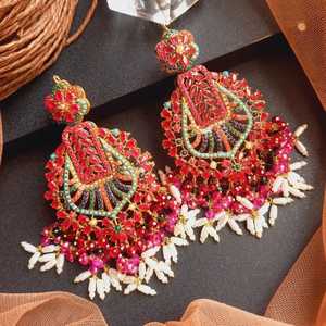 Indo Western <b>Long</b> Double Chand <b>Earring</b> with Gold Plating 8908 in Artificial Wholesale Jewellery - Product Image 3