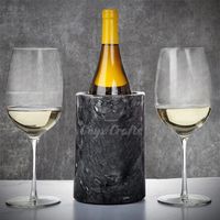 Refroidisseur à vin en marbre veiné blanc-gris sculpté à la main, durable, en pierre naturelle, pour bouteille de 750 ml, élégant, cylindrique, poli, pour bar