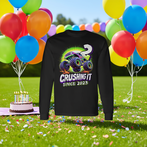 Camiseta de manga larga para niños de 2.° cumpleaños Birthday Monster Truck, para niños nacidos en 2023 - Product Image 3
