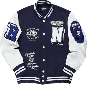 แจ็กเก็ตเบสบอลฤดูหนาวสำหรับผู้ชายแจ็กเก็ตเบสบอลผ้าฟลีซสีดำปักโลโก้ด้านหน้าสำหรับผู้ชาย - Product Image 1