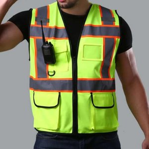 Gilet de sécurité réfléchissant haute visibilité unisexe en coton avec poches de sécurité et fermeture éclair sur le devant pour uniforme de travailleur du bâtiment - Product Image 2