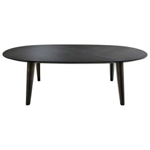 Table basse ovale moderne en aluminium noir Table de salon centre de table Design contemporain Table en placage de bois foncé unique - Product Image 1