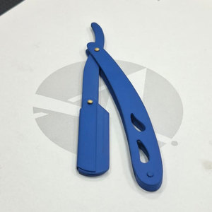 Rasoir droit professionnel en acier inoxydable, manche en acier inoxydable bleu, rasoir de barbier pliable - Product Image 2