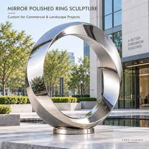 Sculpture <span class=keywords><strong>d</strong></span>'<span class=keywords><strong>anneau</strong></span> en acier inoxydable poli miroir sur mesure pour les hôtels modernes, les entrées de bureaux et les centres commerciaux - Product Image 2