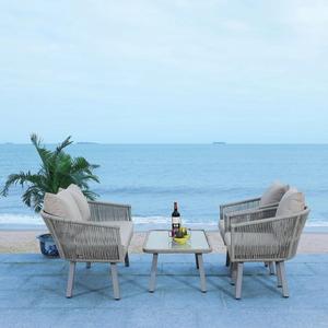<b>Outdoor</b> Rattan <b>Garden</b> Set Patio Conversation Furniture <b>Cushioned</b> Chairs with Glass Top Table for Backyard Poolside - Product Image 1
