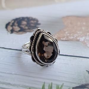 925 Sterling Silver Fine Work <b>Ring</b> with Natural Smoky <b>Quartz</b> Gemstone Classic Vintage Jewelry for Wedding Anniversary & Parties - Product Image 2