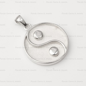 Pendentif en argent sterling 925 véritable, 22 mm, Ying Yang, demi-monture, serti de pierres, vide, pour bijoux en résine ou cendres - Product Image 4