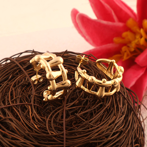 ห่วงกลมไร้กาลเวลาสีทองแบบเรียบทำจากโลหะเนื้อทอต่างหูแบบผ่าครึ่งเปิดห่วงสไตล์เรขาคณิตชุบทองทองเหลือง - Product Image 4