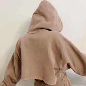 Warm Hoodie Autumn Plus Fleece Customized Printed Hoodie Cropped <b>Brown</b> Dyed Customizable Wholesale Women Pullover Hoodies - Product Image 4