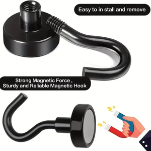 Aimant puissant en néodyme, crochet magnétique noir avec revêtement époxy pour salle de classe, bureau, cuisine, croisière, réfrigérateur, suspension, pliage - Product Image 5