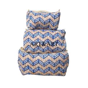 Elegante Juego de 3 Bolsas de Algodón Acolchado de Gran Capacidad con Estampado Floral, Organizador de Viaje, Juego de Bolsas de Cosméticos con Cremallera, Bolsa de Maquillaje al por Mayor - Product Image 1