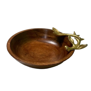 Cuenco de comida de madera Natural Vintage hecho a mano, cuenco para servir con acento dorado, decoración moderna para el hogar, cuenco de frutas secas, cocina, boda - Product Image 3