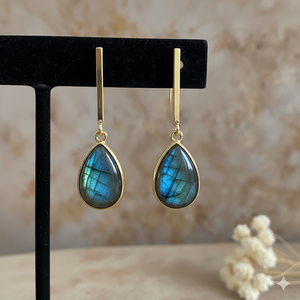 Pendientes de piedras preciosas naturales chapados en oro de 14 quilates, pendientes ovalados de estilo clásico con forma de gota para mujeres y niñas - Product Image 2