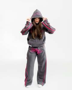 Survêtement vintage vieilli sérigraphié OEM ensemble 2 pièces sweat à capuche et pantalon de survêtement évasé pour hommes - Product Image 6