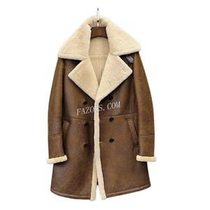 Manteau aviateur en peau de mouton véritable, veste bomber longue décontractée, doublure chaude en fourrure Sherpa, veste d'hiver tendance - Product Image 1